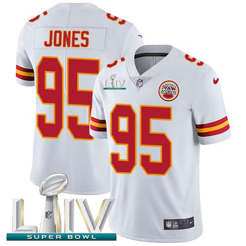 Men Kansas City Chiefs Nike 95 Chris Jones White Super Bowl LIV 2020 Stitched NFL Vapor Untouchable Limited Jersey